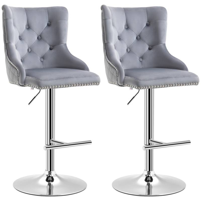 HOMCOM 2er Set Barhocker mit Fußstütze Höhenverstellbar Hellgrau 46 x 55 x 102-123cm von HOMCOM