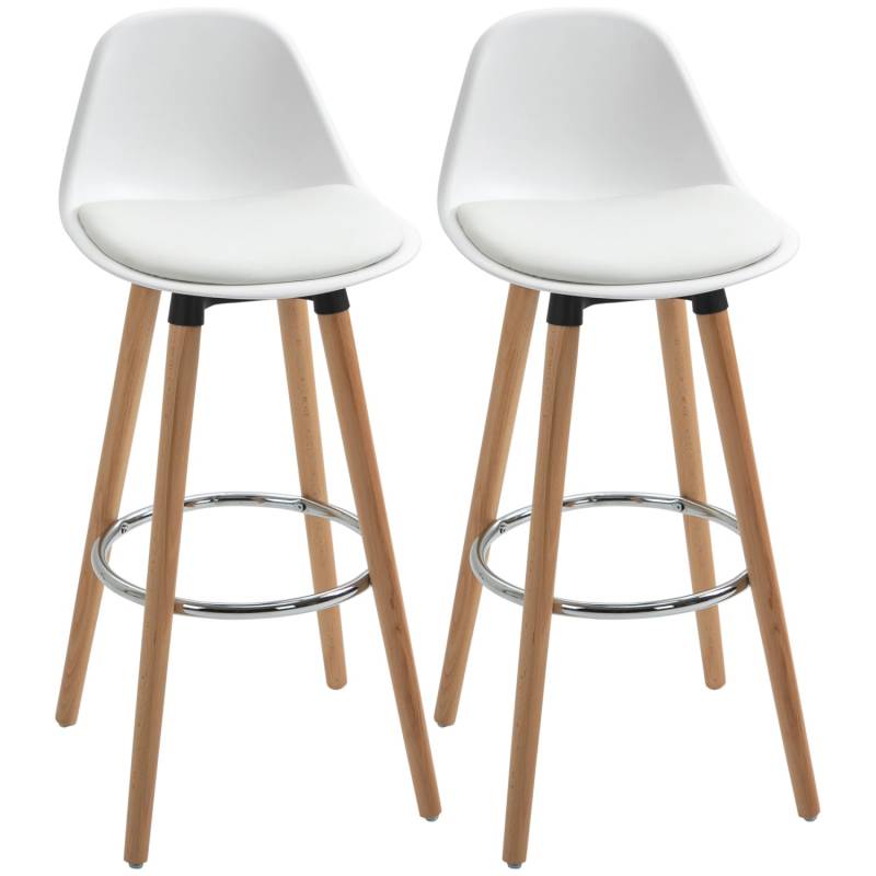 HOMCOM 2er-Set Barhocker mit Fußstützen Kunstleder Weiß 38,5 x 42,5 x 91 cm von HOMCOM