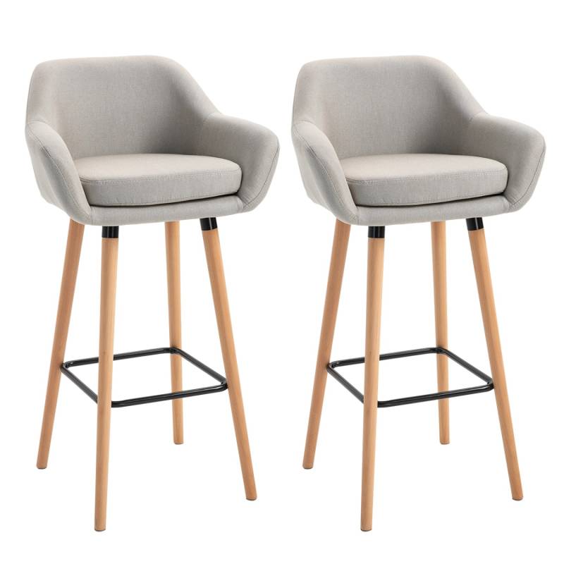 HOMCOM 2er-Set Barhocker mit Sitzkissen und Fußstützen Beige von HOMCOM
