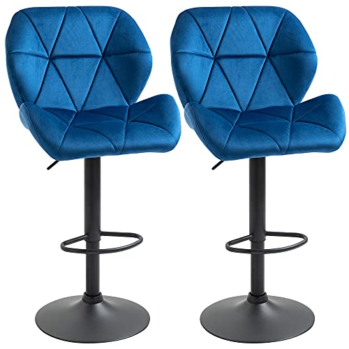HOMCOM 2er Set Barhocker mit Verstellbarer Höhe, Samtpolsterung und rundem Fuß, 51,5x57,5x93-114,5cm, Blau HOMCOM 2er Set Barhocker mit Verstellbarer Höhe, Samtpolsterung und rundem Fuß, 51,5x57,5x93-114,5cm, Blau von HOMCOM