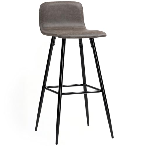 HOMCOM 2er-Set Barhocker mit niedriger Rückenlehne, hohe Stühle mit Fußstützen, PU-Polsterung und Stahlbeine, für Wohnzimmer, Esszimmer und Bar, Dunkelbraun von HOMCOM