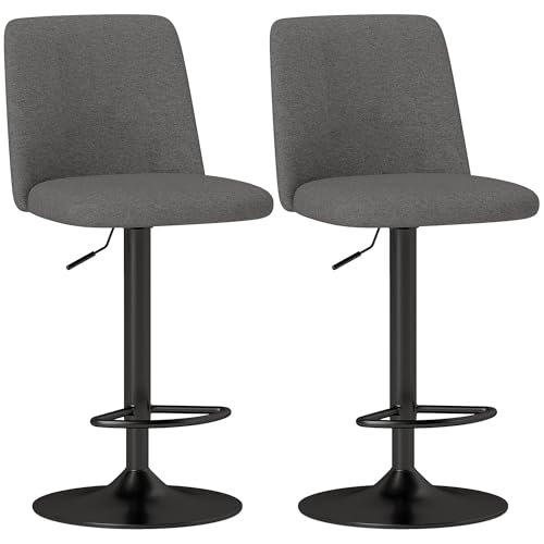 HOMCOM 2er Set Barhocker ohne Armlehnen und mit Verstellbarer Höhe, Moderne Hocker aus Stoff mit Leineneffekt, Schaumstoff und Stahl, 44x53x91-111 cm, dunkelgrau von HOMCOM