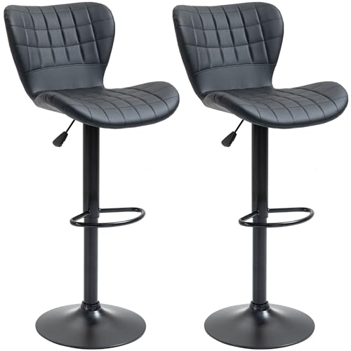 HOMCOM 2er-Set Barstuhl Barhocker Bistrohocker Tresenhocker mit Rückenlehne Küchenhocker Drehstuhl für Esszimmer Küche Kunstleder-Bezug 47 x 51,5 x 89-109 cm Schwarz von HOMCOM