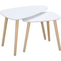 HOMCOM 2er Set Beistelltische, platzsparende Satztische, Couchtische mit Holzbeinen, Sofatische im Skandi-Design Belastbar bis 10 kg Weiß+Natur   Aosom von HOMCOM