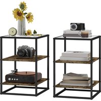 HOMCOM 2er-Set Couchtisch, Beistelltisch mit Glasplatte, Wohnzimmertisch mit 3 Ebene, Sofatisch für Wohnzimmer, Schlafzimmer, Flur, 37 x 40 x 55,5 cm, Rustikales Braun   Aosom von HOMCOM