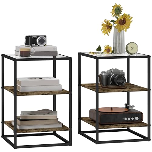 HOMCOM 2er-Set Couchtisch, Beistelltisch mit Glasplatte, 3 Ebenen, Wohnzimmertisch mit Metallbeinen Sofatisch für Wohnzimmer, Schlafzimmer, Flur, 37 x 40 x 55,5 cm, Rustikal-Braun HOMCOM 2er-Set Couchtisch, Beistelltisch mit Glasplatte, 3 Ebenen, Wohnzimmertisch mit Metallbeinen Sofatisch für Wohnzimmer, Schlafzimmer, Flur, 37 x 40 x 55,5 cm, Rustikal-Braun von HOMCOM