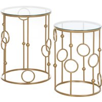 HOMCOM 2er-Set Couchtisch, Beistelltisch mit Glasplatte, Wohnzimmertisch mit Reifen- und Kugeldesign, Sofatisch für Wohnzimmer, Schlafzimmer, Flur, Ø41 x 57 cm, Gold Aosom HOMCOM 2er-Set Couchtisch, Beistelltisch mit Glasplatte, Wohnzimmertisch mit Reifen- und Kugeldesign, Sofatisch für Wohnzimmer, Schlafzimmer, Flur, Ø41 x 57 cm, Gold Aosom von HOMCOM