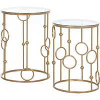 HOMCOM 2er-Set Couchtisch, Beistelltisch mit Glasplatte, Wohnzimmertisch mit Reifen- und Kugeldesign, Sofatisch für Wohnzimmer, Schlafzimmer, Flur, Ø41 x 57 cm, Gold   Aosom von HOMCOM