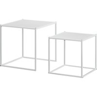HOMCOM 2er-Set Couchtisch, Eckiger Beistelltisch, Kaffeetisch mit Stahlgestell, Sofatisch im modern Design, für Wohnzimmer, bis 10 kg Belastbar, Weiß   Aosom von HOMCOM