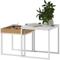 HOMCOM 2er-Set Couchtisch, Eckiger Beistelltisch, Kaffeetisch mit Stahlgestell, Sofatisch im modern Design, für Wohnzimmer, bis 30 kg Belastbar, Weiß+Eiche Aosom HOMCOM 2er-Set Couchtisch, Eckiger Beistelltisch, Kaffeetisch mit Stahlgestell, Sofatisch im modern Design, für Wohnzimmer, bis 30 kg Belastbar, Weiß+Eiche Aosom von HOMCOM