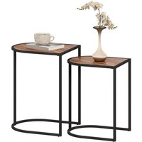 HOMCOM 2er-Set Couchtisch, Eckiger Beistelltisch, Kaffeetisch mit Stahlgestell, Sofatisch stapelbar, für Wohnzimmer, bis 20 kg Belastbar, Braun+Schwarz   Aosom von HOMCOM