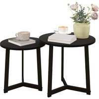 HOMCOM 2er-Set Couchtisch, Runder Beistelltisch, Kaffeetisch mit Stahlgestell, Sofatisch im modern Design, für Wohnzimmer, bis 35 kg Belastbar, Schwarz   Aosom von HOMCOM