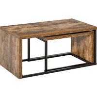 HOMCOM 2er-Set Couchtisch Beistelltisch Sofatisch elegant schlicht Metallfuß MDF Schwarz+Braun 90x48x42 cm/ 59x42x36 cm   Aosom von HOMCOM