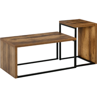 HOMCOM 2er-Set Couchtisch Beistelltisch Sofatisch elegant schlicht Metallfuß MDF Schwarz+Braun 90x48x42 cm/ 59x42x36 cm   Aosom von HOMCOM