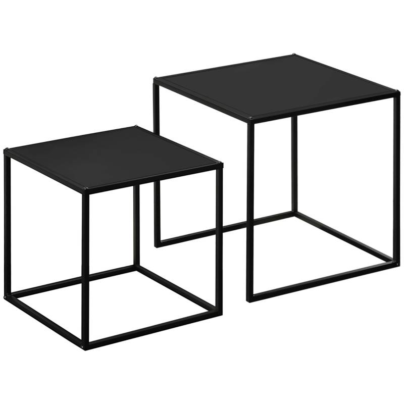 HOMCOM 2er-Set Couchtisch Eckiger aus Stahlgestell bis 10 kg Belastbar Schwarz von HOMCOM