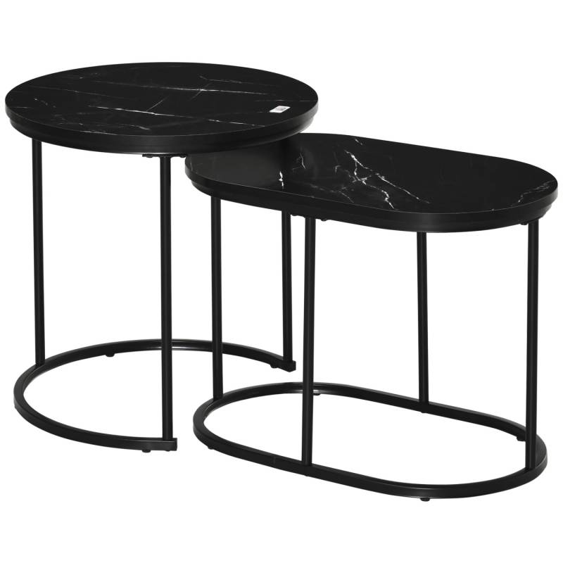 HOMCOM 2er Set Couchtisch Rund Oval Stapelbar MDF Stahl Schwarz Ø50 x 50 5H cm von HOMCOM