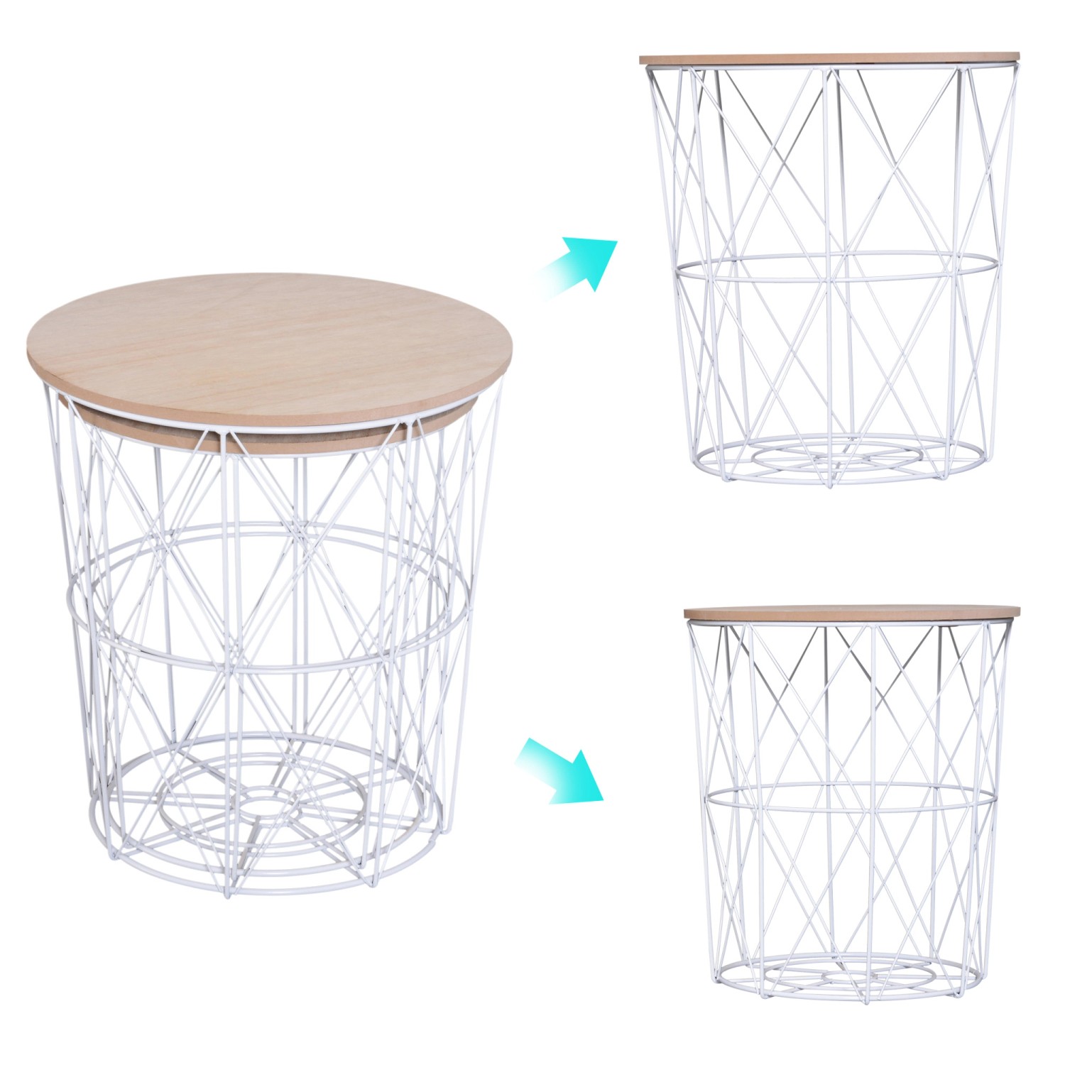 HOMCOM 2er-Set Couchtisch mit Abnehmbaren Deckel MDF Metall Natur+Weiß von HOMCOM