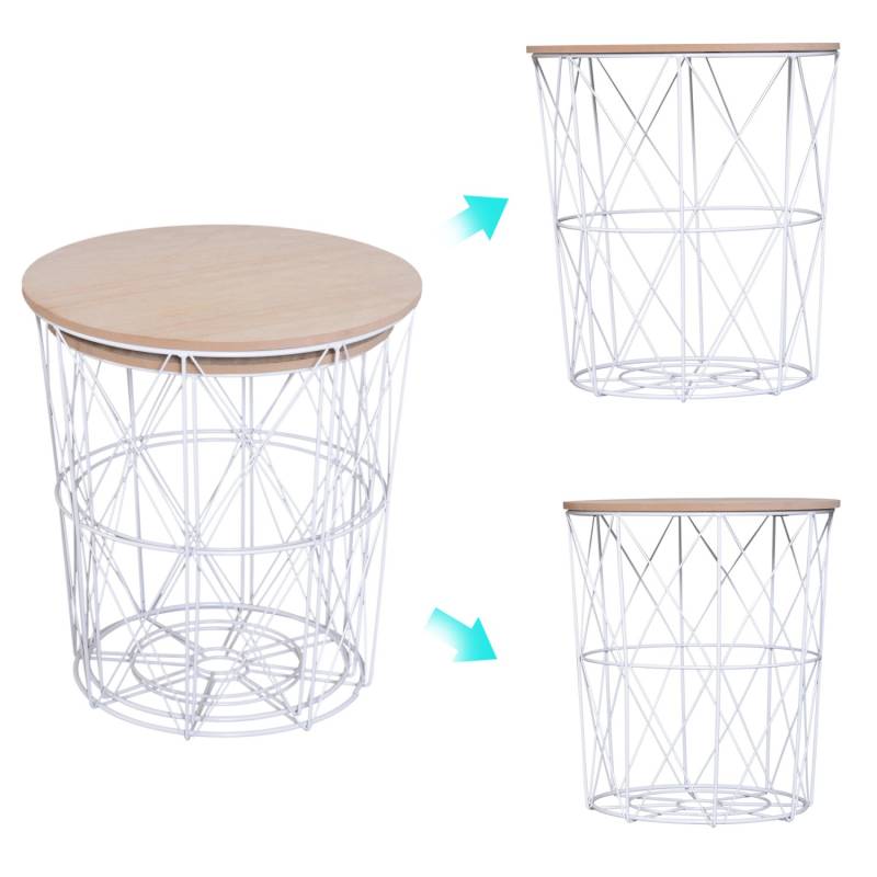HOMCOM 2er-Set Couchtisch mit Abnehmbaren Deckel MDF Metall Natur+Weiß von HOMCOM