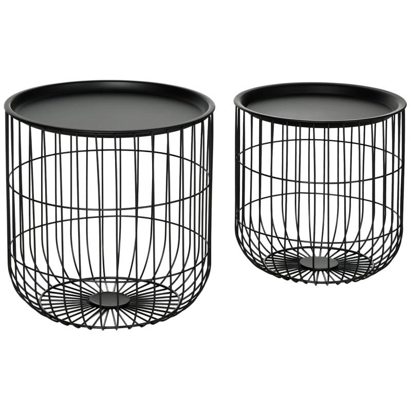 HOMCOM 2er-Set Couchtisch mit Stauraum für Wohnzimmer Schlafzimmer Stahl Schwarz von HOMCOM