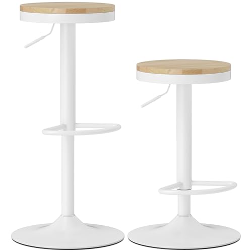 HOMCOM 2er Set Drehbare Barhocker Hohe Küchenhocker mit Verstellbarer Höhe 60-80 cm Holzsitz Stahlrahmen und Fußstütze für Esszimmer Theke Natur und Weiß HOMCOM 2er Set Drehbare Barhocker Hohe Küchenhocker mit Verstellbarer Höhe 60-80 cm Holzsitz Stahlrahmen und Fußstütze für Esszimmer Theke Natur und Weiß von HOMCOM