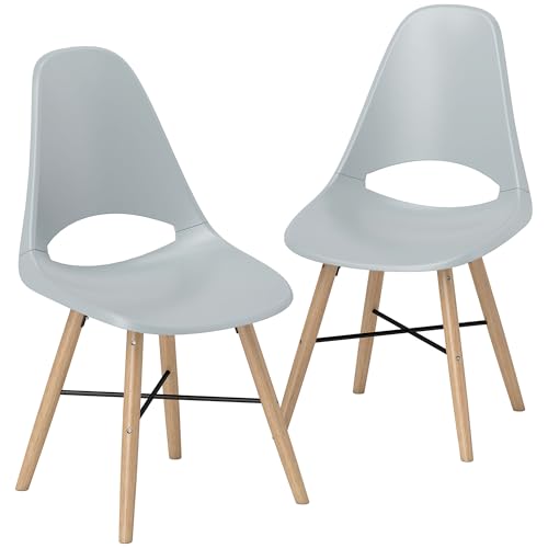 HOMCOM 2er Set Esszimmerstühle, Moderne Küchenstühle mit gebogener Rückenlehne und Gummibaumbeinen, Kunststoffstuhl für Küche, Schlafzimmer, Büro und Wohnzimmer, grau von HOMCOM