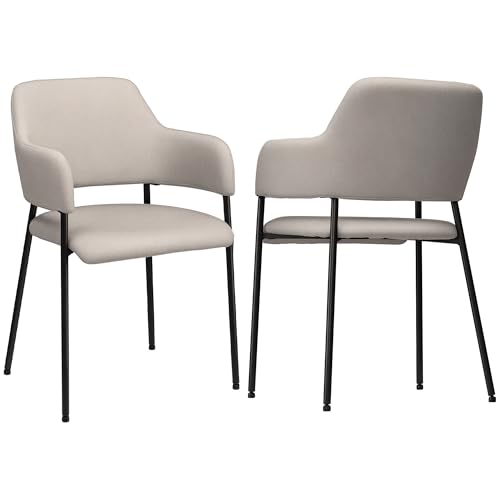 HOMCOM 2er Set Esszimmerstühle Küchenstuhl mit Rückenlehne, Leinenoptik, Polsterstuhl mit Stahlbeine für Wohnzimmer, Küche, Beige, 54 x 54 x 84 cm von HOMCOM