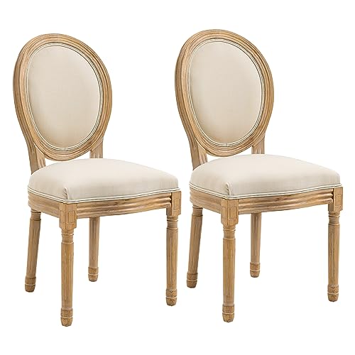 HOMCOM 2er Set Esszimmerstühle Vintage Küchenstuhl Polsterstuhl mit Rückenlehne Linen-Touch Massivholz Cremeweiß+Natur 49 x 56 x 96 cm HOMCOM 2er Set Esszimmerstühle Vintage Küchenstuhl Polsterstuhl mit Rückenlehne Linen-Touch Massivholz Cremeweiß+Natur 49 x 56 x 96 cm von HOMCOM
