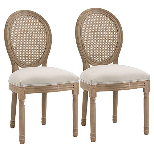 HOMCOM Esszimmerstühle 2er Set Küchenstuhl mit Rattan-Rückenlehne, Leinenoptik, Gepolsterter Polsterstuhl im Französischen Stil, für Wohnzimmer, Esszimmer, Cremeweiß+Natur HOMCOM Esszimmerstühle 2er Set Küchenstuhl mit Rattan-Rückenlehne, Leinenoptik, Gepolsterter Polsterstuhl im Französischen Stil, für Wohnzimmer, Esszimmer, Cremeweiß+Natur von HOMCOM