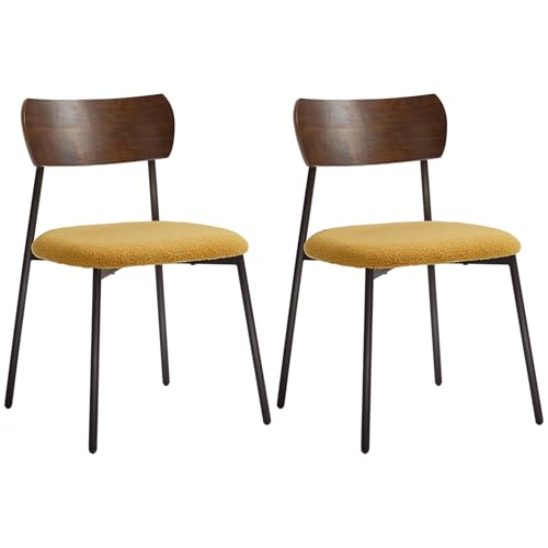 HOMCOM 2er-Set Esszimmerstühle moderner Küchenstuhl gepolsterter Wohnzimmerstuhl mit Sitzfläche in Bouclé-Optik, Gebogene Rückenlehne in Holzoptik für Wohnzimmer, Esszimmer, Schlafzimmer, gelb und HOMCOM 2er-Set Esszimmerstühle moderner Küchenstuhl gepolsterter Wohnzimmerstuhl mit Sitzfläche in Bouclé-Optik, Gebogene Rückenlehne in Holzoptik für Wohnzimmer, Esszimmer, Schlafzimmer, gelb und von HOMCOM