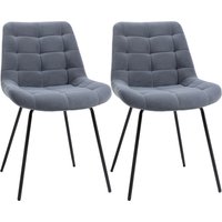 HOMCOM 2er Set Esszimmerstuhl Küchenstuhl Polsterstuhl mit Rückenlehne, Sitzbezug aus Samt, für Wohnzimmer, im Retrodesign, Stahlbeine, Grau 50 x 61 x 79 cm   Aosom von HOMCOM