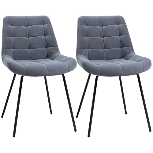 HOMCOM 2er Set Esszimmerstuhl Küchenstuhl Polsterstuhl mit Rückenlehne, Sitzbezug aus Samt, für Wohnzimmer, im Retrodesign, Stahlbeine, Grau 50 x 61 x 79 cm HOMCOM 2er Set Esszimmerstuhl Küchenstuhl Polsterstuhl mit Rückenlehne, Sitzbezug aus Samt, für Wohnzimmer, im Retrodesign, Stahlbeine, Grau 50 x 61 x 79 cm von HOMCOM