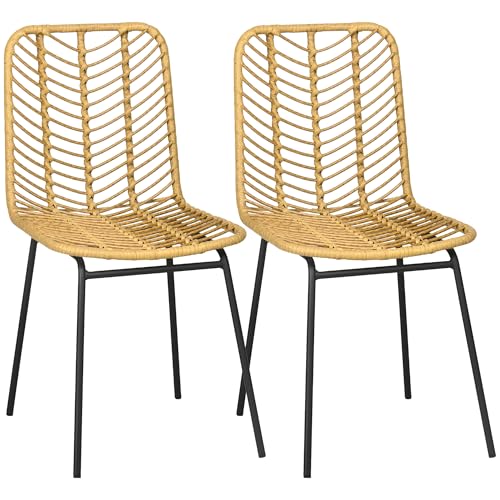 HOMCOM 2er-Set Esszimmerstuhl Küchenstuhl Wohnzimmerstuhl mit Rückenlehne Essstuhl mit Rattenoptik für Esszimmer Wohnzimmer Stahl Gelb 44 x 58 x 85 cm HOMCOM 2er-Set Esszimmerstuhl Küchenstuhl Wohnzimmerstuhl mit Rückenlehne Essstuhl mit Rattenoptik für Esszimmer Wohnzimmer Stahl Gelb 44 x 58 x 85 cm von HOMCOM