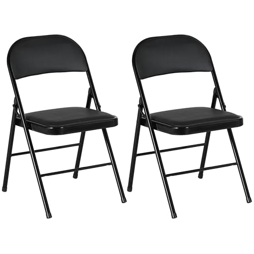 HOMCOM Klappstuhl Campingstuhl mit Gepolsteter Rückenlehne, Klappbar Bürostuhl mit Stahlrahmen, Küchenstuhl mit Polster bis 120 kg belastbar für Gäste, Büro, Camping, Schwarz von HOMCOM