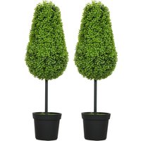 HOMCOM 2er Set Künstliche Buchsbaum 90cm Kunstpflanze in Tränenform, Plastik Künstliche Pflanzen im Topf, Kunstbaum Fake Plant wie echt für Wohnzimmer Schlafzimmer Büro Garten Moderne Dekoration   Aosom von HOMCOM