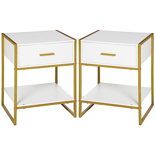 HOMCOM 2er Set Nachttisch, Nachtkommode, Nachtschrank mit Schublade und offenem Regal, Beistelltisch für Schlafzimmer, Wohnzimmer, 45 x 40 x 60 cm, Weiß+Gold HOMCOM 2er Set Nachttisch, Nachtkommode, Nachtschrank mit Schublade und offenem Regal, Beistelltisch für Schlafzimmer, Wohnzimmer, 45 x 40 x 60 cm, Weiß+Gold von HOMCOM