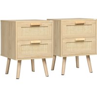HOMCOM 2er Set Nachttisch, Nachtschrank mit Schublade, Nachtkommode mit Griff, Rattanoptik, Beistelltisch für Schlafzimmer, Wohnzimmer, Natur, 40 x 40 x 56 cm   Aosom von HOMCOM
