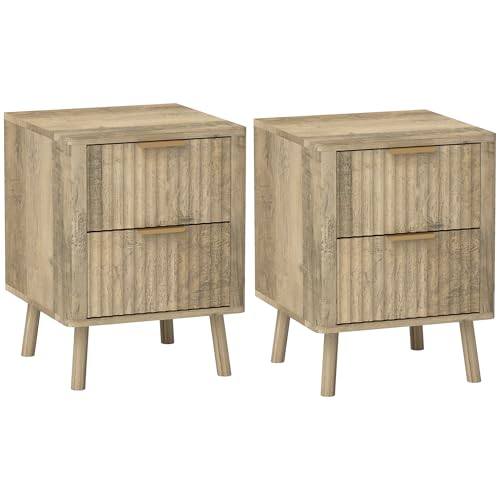 HOMCOM 2er-Set Nachttisch Nachttisch mit 2 geriffelten Schubladen und abgerundeten Kanten, für Schlafzimmer, Wohnzimmer, 40 x 40 x 53 cm, Eiche HOMCOM 2er-Set Nachttisch Nachttisch mit 2 geriffelten Schubladen und abgerundeten Kanten, für Schlafzimmer, Wohnzimmer, 40 x 40 x 53 cm, Eiche von HOMCOM