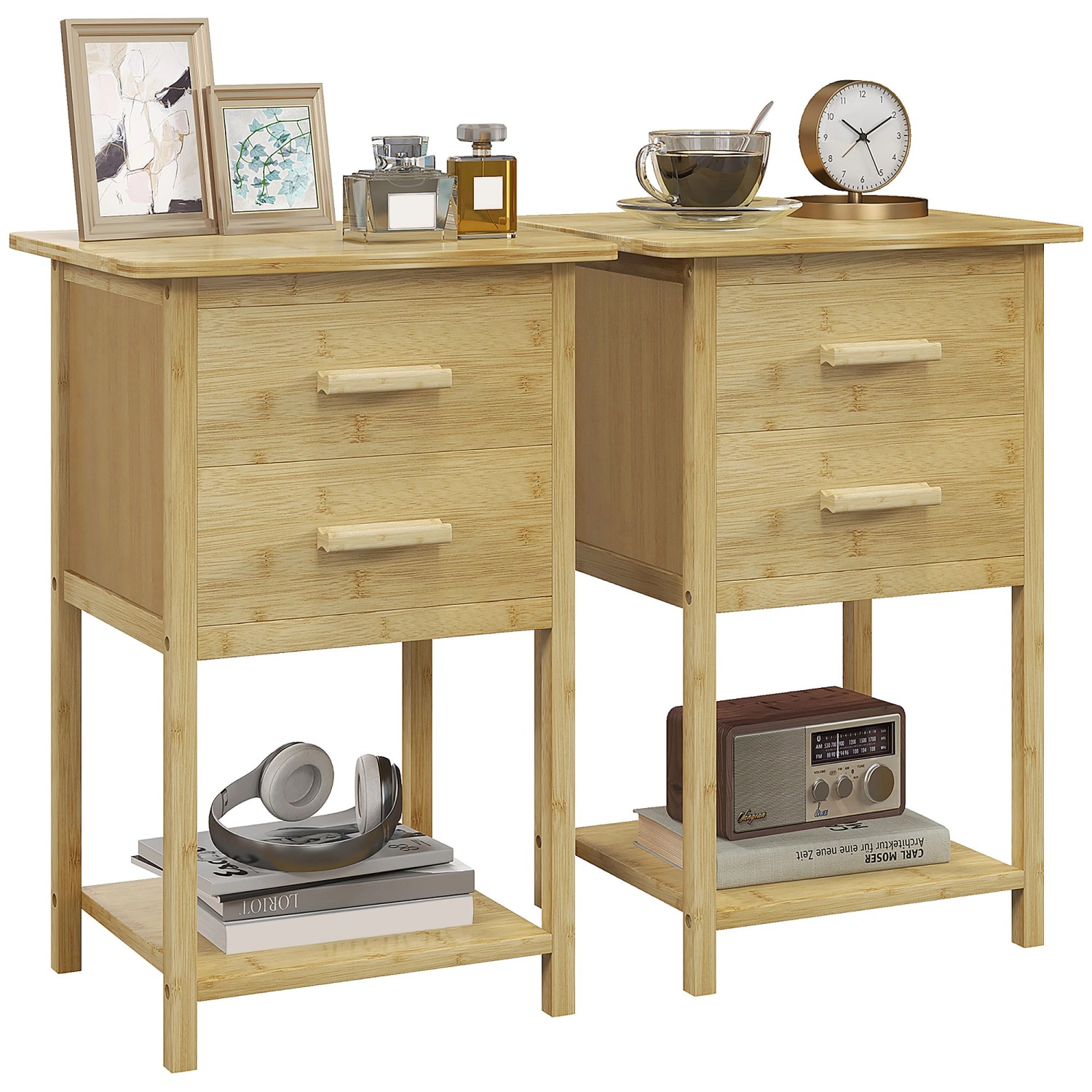 HOMCOM 2er-Set Nachttisch mit Schublade Griff Natur 40 x 34 x 60 cm HOMCOM 2er-Set Nachttisch mit Schublade Griff Natur 40 x 34 x 60 cm von HOMCOM