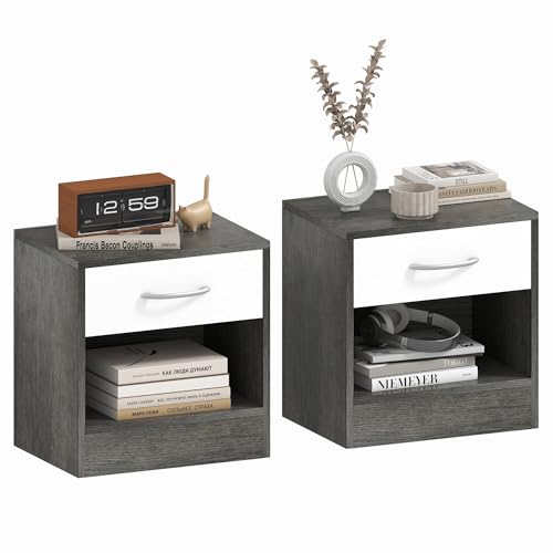 HOMCOM 2er-Set Nachttische mit offenem Regal und Schublade, Moderne Nachttische aus Spanplatte, 39x28x41 cm, Weiß und Dunkelgrau HOMCOM 2er-Set Nachttische mit offenem Regal und Schublade, Moderne Nachttische aus Spanplatte, 39x28x41 cm, Weiß und Dunkelgrau von HOMCOM