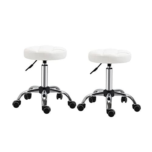 HOMCOM 2er-Set Rollhocker höhenverstellbar, Drehhocker 48-63 cm, Arbeitshocker 360° drehbar, Bürohocker für Büro, Salon, Massage, Spa, Weiß HOMCOM 2er-Set Rollhocker höhenverstellbar, Drehhocker 48-63 cm, Arbeitshocker 360° drehbar, Bürohocker für Büro, Salon, Massage, Spa, Weiß von HOMCOM