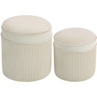 HOMCOM 2er Set Sitzhocker mit Stauraum Hocker mit Deckel, Runder Fußhocker Polsterhocker mit Samtoptik Ottomane 36 x 36 x 41,5 cm Cremeweiß   Aosom von HOMCOM