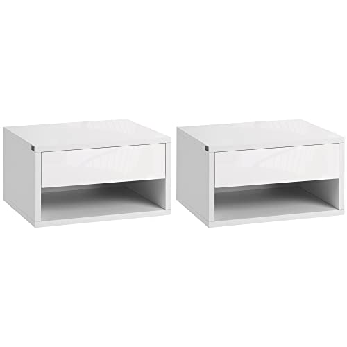 HOMCOM 2er-Set Wand-Nachttisch Nachttisch - ausziehbare Schublade, Nische, Tablett - aus Holz ABM. 37L x 32l x 21H cm weiß HOMCOM 2er-Set Wand-Nachttisch Nachttisch - ausziehbare Schublade, Nische, Tablett - aus Holz ABM. 37L x 32l x 21H cm weiß von HOMCOM