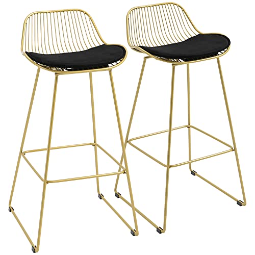 HOMCOM 2er Set hohe Moderne Küchenhocker Barhocker mit Samtkissen Rückenlehne und Fußstütze Belastung 120 kg 46,5x48x93 cm Golden HOMCOM 2er Set hohe Moderne Küchenhocker Barhocker mit Samtkissen Rückenlehne und Fußstütze Belastung 120 kg 46,5x48x93 cm Golden von HOMCOM