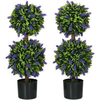 HOMCOM 2er-Set künstliche Lavendelbäume groß 70 cm Kunstpflanze, Plastik künstliche Pflanzen im Topf, UV-beständiger Kunstblumen mit 2 Kugel für von HOMCOM