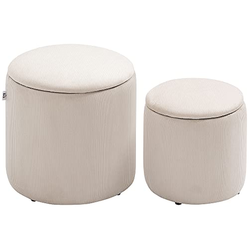 HOMCOM 2er Sitzhocker rund Ottomane mit Stauraum Fußhocker Aufbewahrungsbox Deckel Abnehmbar Bezug in Cordoptik Cremeweiß HOMCOM 2er Sitzhocker rund Ottomane mit Stauraum Fußhocker Aufbewahrungsbox Deckel Abnehmbar Bezug in Cordoptik Cremeweiß von HOMCOM