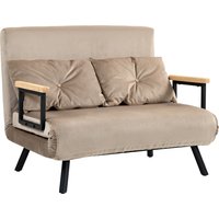 HOMCOM 2er Sofa mit Schlaffunktion, 102x73x81cm, mit fünffach verstellbarer Rückenlehne, Wurfenkissen, rutschfesten Füße, Samtoptik, Hellbraun  Aosom von HOMCOM