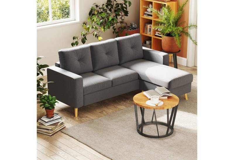 HOMCOM 3-Sitzer Eckcouch in L-Form, Eckgarnitur in Leinenoptik, Stoffsofa 1 Teile, Stoffsofa für Wohnzimmer, Dunkelgrau, 193 x 136 x 85 cm von HOMCOM