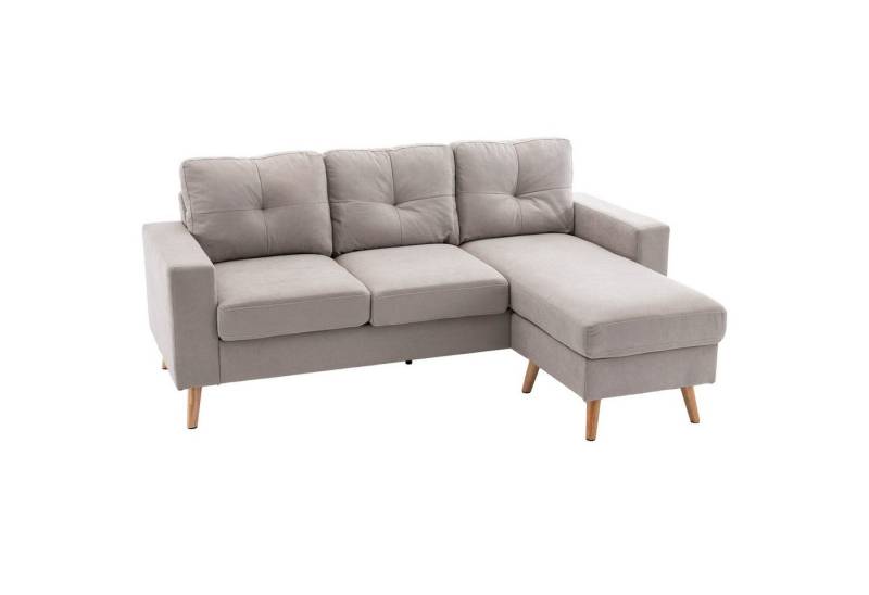 HOMCOM 3-Sitzer Eckcouch in L-Form, Eckgarnitur in Leinenoptik, Stoffsofa 1 Teile, für Wohnzimmer, Hellgrau, 193 x 136 x 85 cm von HOMCOM