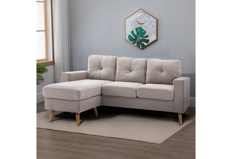 HOMCOM 3-Sitzer Eckcouch in L-Form, Eckgarnitur in Leinenoptik, Stoffsofa 1 Teile, für Wohnzimmer, Hellgrau, 193 x 136 x 85 cm von HOMCOM