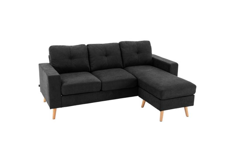 HOMCOM 3-Sitzer Eckcouch in L-Form, Eckgarnitur in Leinenoptik, Stoffsofa 1 Teile, für Wohnzimmer, Schwarz, 193 x 136 x 85 cm von HOMCOM
